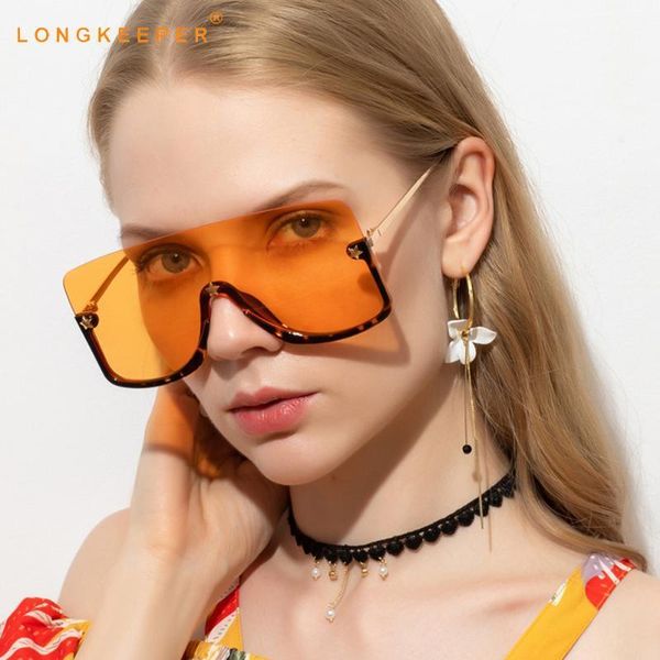 

fashion oversized square sunglasses women 2020 flat yellow sun glasses semi-rimless eyewear gafas de sol mujer1, White;black