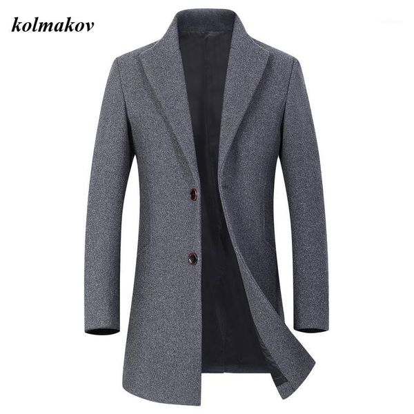 

new arrival style men boutique woolen coat business casual solid wool loose turn-down collar trench coat1, Black