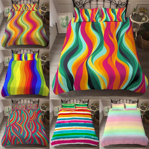 

3d colorful printed bedding sets modern geometric twin queen size microfiber bed duvet cover pillowcase for bedroom