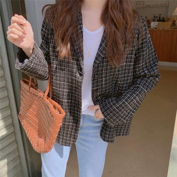 

hzirip autumn chic plaid feminine sweet 2020 warm women woolen elegant loose vintage office ladies all match coat blazers, White;black