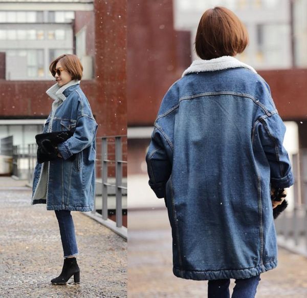 

fur warm winter denim jacket women 2021 new fashion autumn wool lining jeans coat women bomber jackets, Black;brown