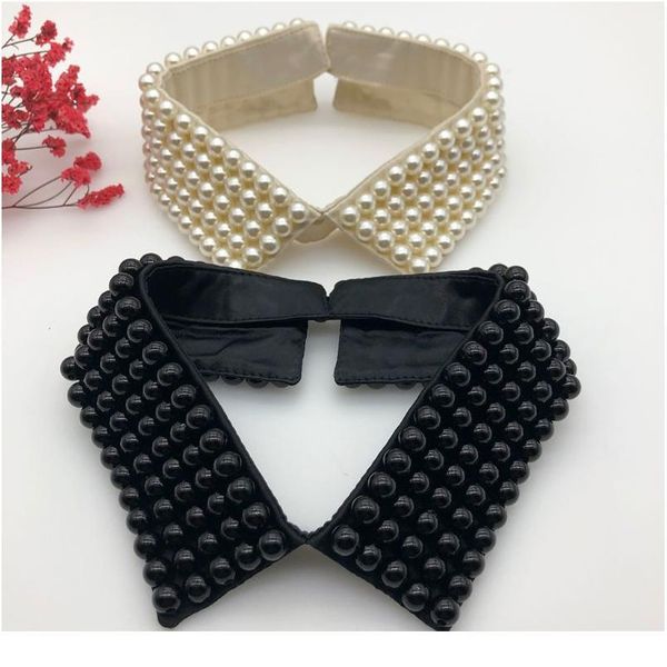 

women handmade beading faux pearls layers bib lapel fake collar necklace choker women jlltwa, Blue;red