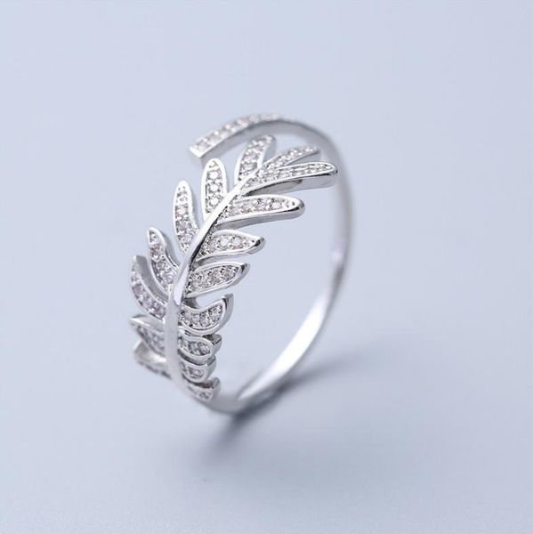 

women resizable charm ring clear zircon classic version wild double-layer open white tree leaf ring birthday gift drop-shipping, Slivery;golden