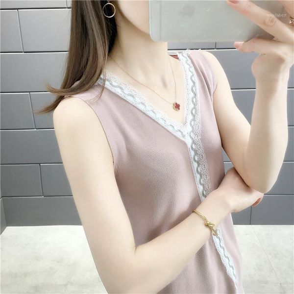 

2020 summer new slim slim knit camisole v-neck bottoming shirt1, Black;white