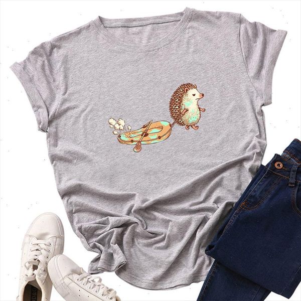 

summer women t shirt fashion cotton female t shirts short sleeve hedgehog printing harajuku plus size tee femme, White