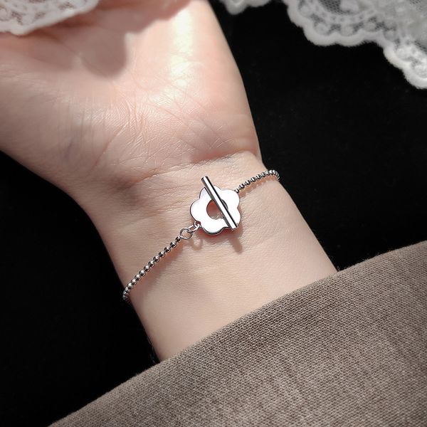 

authentic 925 sterling silver fashion flower stick beads chain bracelet for women wedding party s925 jewelry, Black