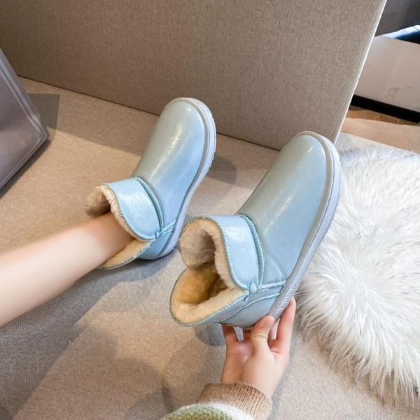 

boots boots-women shoes australia winter footwear flat heel round toe 2021 rubber leather snow padded ladies med ankle, Black