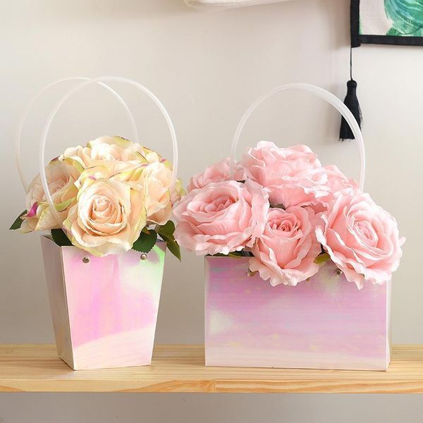 

portable flower box waterproof kraft paper handy gift bag handbag wedding rose party gift box packaging for candy cake birthday1