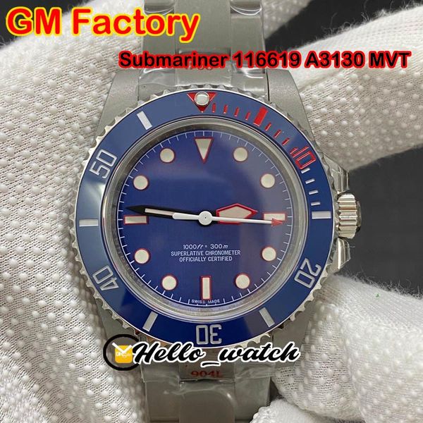 

gmf new 116619 a3130 automatic mens watch artisans de geneve refit rough matt diver ceramics bezel blue dial 904l steel bracelet watches, Slivery;brown