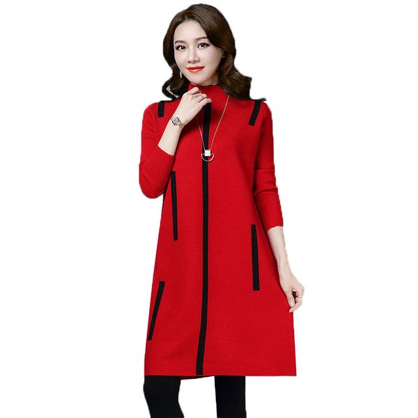 

korean casual female spring dress, new sweater knitted or crocheted dress plus size 3xl r287 se66, Black;gray
