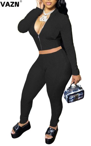 

women's tracksuits vazn 2021 knit sweet solid young tracksuit high street waist full sleeve long pants slim women 2 piece set, Gray