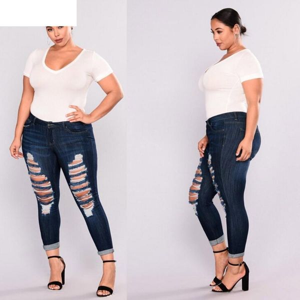

women's jeans jaycosin women pants plus size ripped stretch slim denim skinny high waist trousers fit style winter dropshipingjuly19, Blue