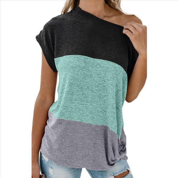 

summer fashion knot off shoulder blouse casual ladies loose color block tee female women short sleeve shirt blusas pullover, White