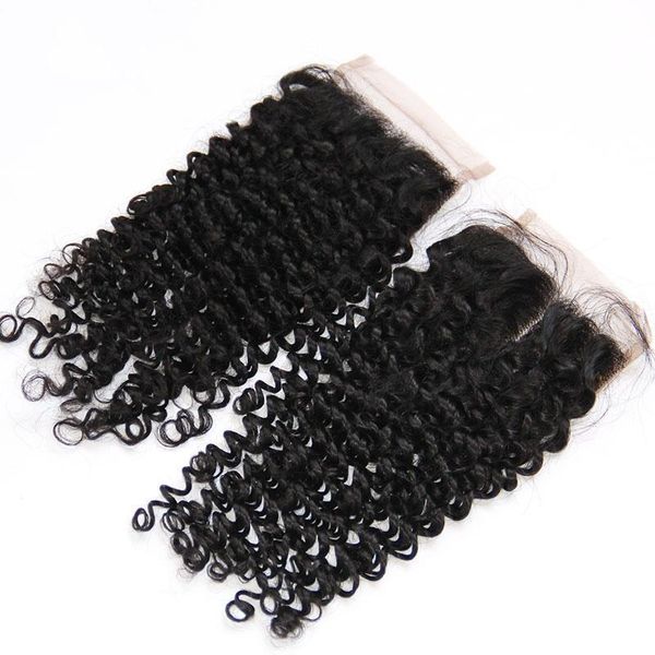 

indian curly lace closure middle part indian virgin human hair closures 4x4 natural black 130% density kinky deep curly lace closure, Black;brown