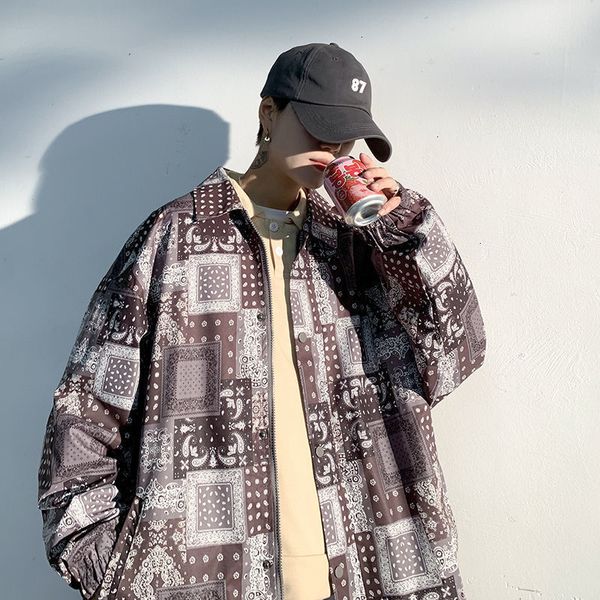 

2021 new privathinker men's casual oversize jackets graphic printed woman fashion korean streetwear coats male vintage clothing lse2, Black;brown
