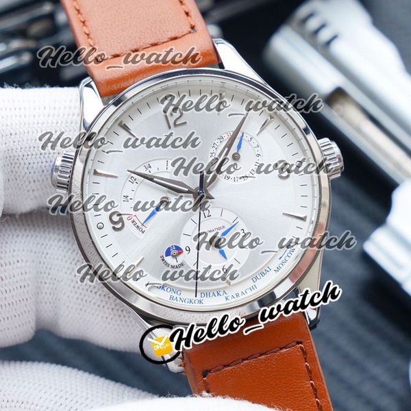 

new master geographic dual time zone стальной корпус q4128420 4128420 cal.939 автоматическая мужские часы белый циферблат power reserve brow, Slivery;brown