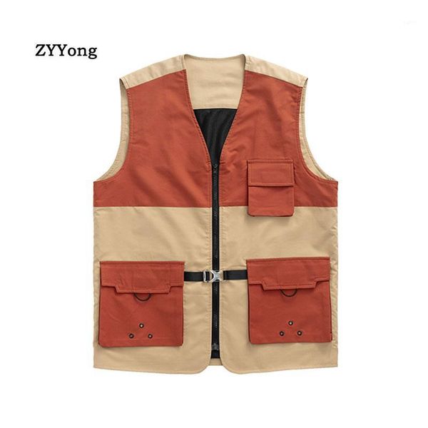 

summer men vest jackets multi-pocket fashion lovers leisure streetwear hip hop sleeveless loose cool clothing outdoor coat set1, Black;white