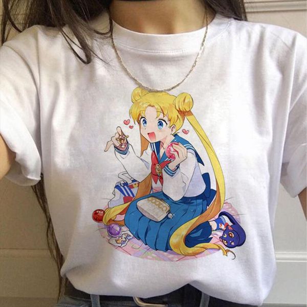 

sailor moon harajuku t shirt women 90s graphic tees japanese anime tshirt female aesthetic tshirt funny cartoon t shirt, White