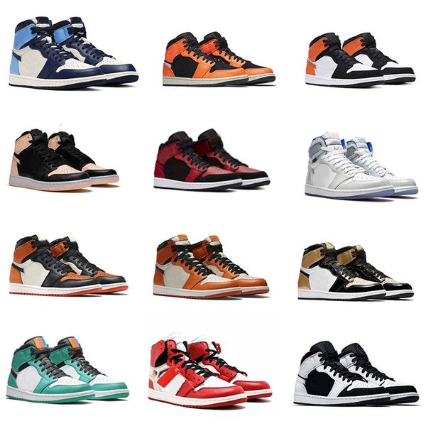 

with box jumpman 1 basketball shoes sports sneakers running shoes for men women pine green pink court purple obsidian dark mocha trainers