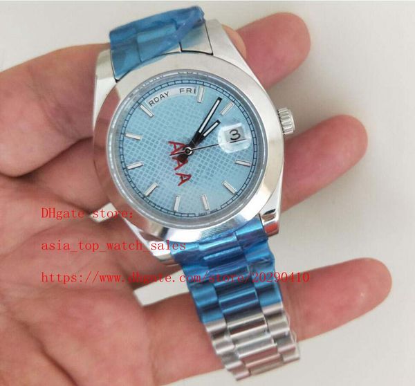 

elling 41mm ice blue grid dial sapphire glass auto date asia 2813 movement automatic stainless steel mens watches, Slivery;brown