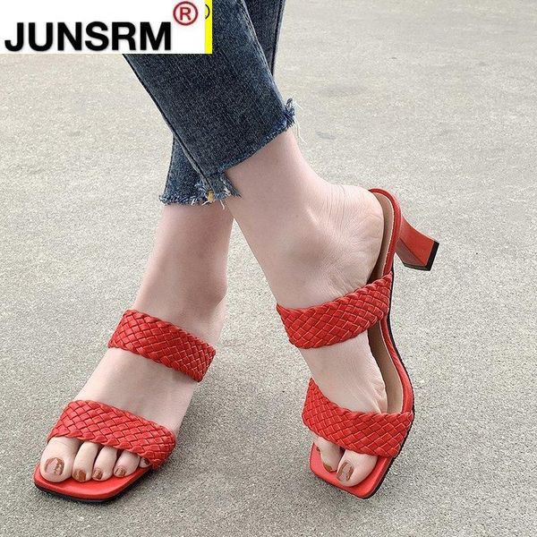 

leather braided high heel sandals women runway party shoes woman cross wove folds mules shoes thin heel slippers woman, Black