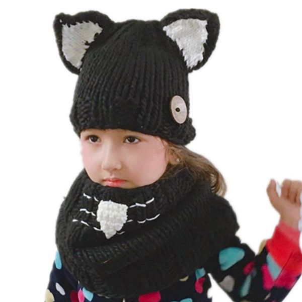 

дети зима мультфильм животных с капюшоном мягкие skullies шапочки шапки шарф set теплые вязаные bonnet cap девочки мальчики рождественский п