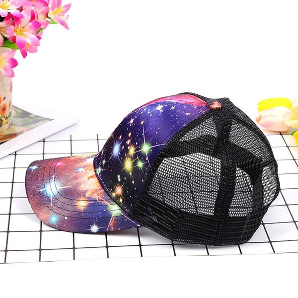 

factory outlet starry sky printing baseball cap wholesale summer sun hat snapback hip hop caps ponytail mesh cap blinking star jllrlc, Black;white