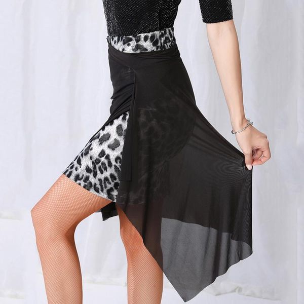 

stage wear latin dance skirt female practice clothes gray leopard irregular stitching women rumba cha costume 550, Black;red