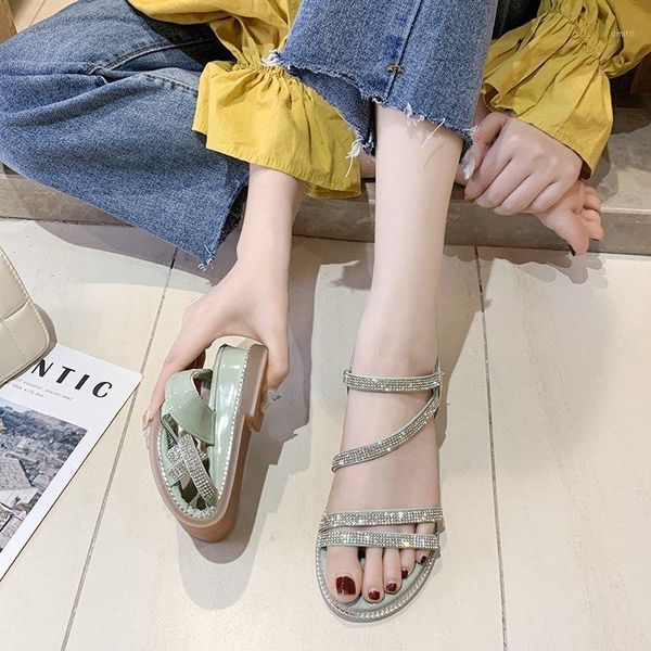 

rimocy low wedges heels crystal sandals women summer 2020 fashion bling soft bottom gladiator shoes woman straps sandalis mujer1, Black