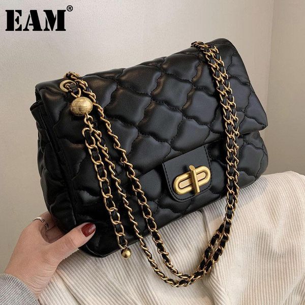 

[eam] women new chains large capacity elegant pu leather flap personality all-match crossbody shoulder bag fashion 2021 18a1291