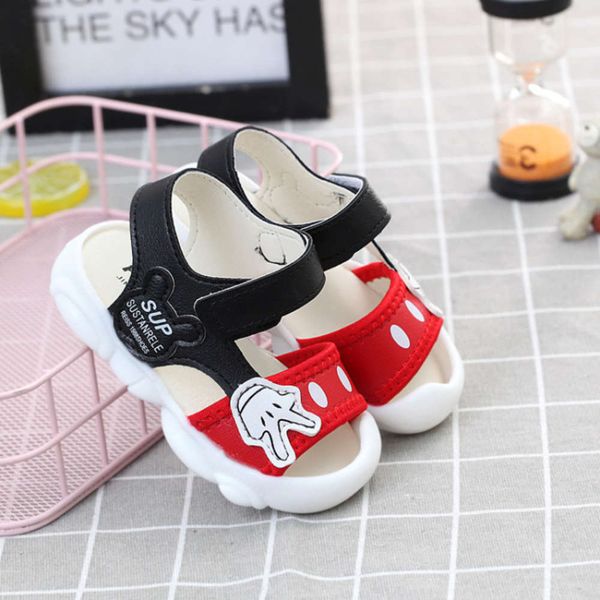 

walking sho soft sole baby cute sandals for boys and girls velcro, Black;red