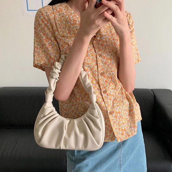 

women's bag 2020 new silmple pleated bag single shoulder crossbody handbags pu phone pocket baguette a910