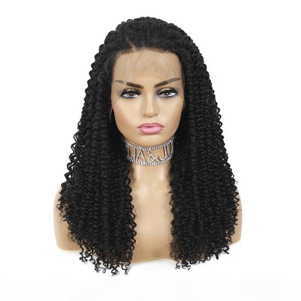 

2020 european and american wig headset africa divided into small rolls fluffy front lace headset l, Black