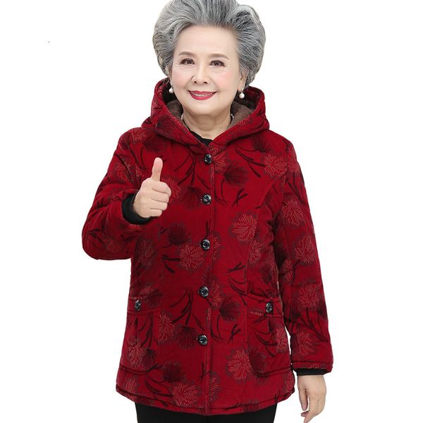 

Size 5xl Winter Middle-aged Grandmother's Most Velvet Thicken Warm-knit Cotton with Outwear Female Coat R629 Rcud, Black