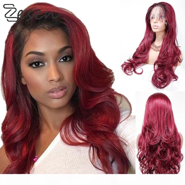 

zesen wine red 13*4 lace front wigs for black women lace wig long synthetic hair wigs part heat resistant with baby hai