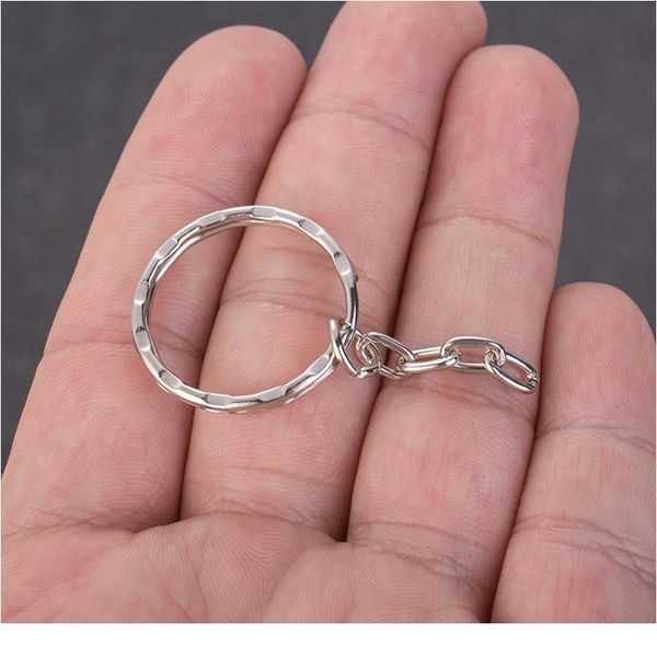 

20pcs/bag metal 25mm silver color key ring split ring with chain rings women men keyfob diy key chains acc jllfwj