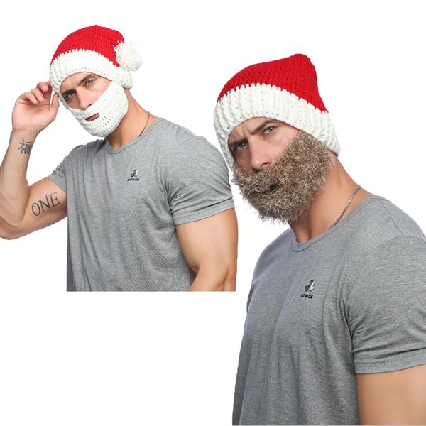 

handmade knitted santa hat beard xmas party mask winter warm gifts christmas decoration hats for women and men