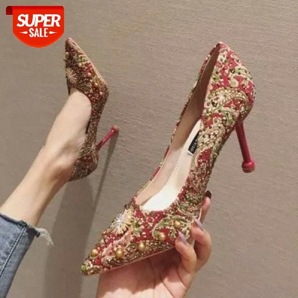 

2019 new arrival rose flower pearl female wedding shoes stiletto high heel 5-9cm bridal shoes princess pumps queen women #5k2q, Black