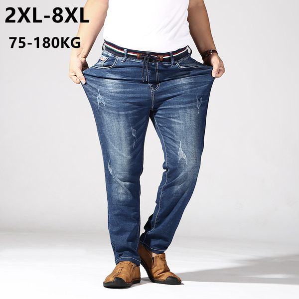 

big size jeans men 6xl 7xl 8xl 180kg clothes trousers homme stretch straight loose pants denim blue plus jean brand ripped pant 201117