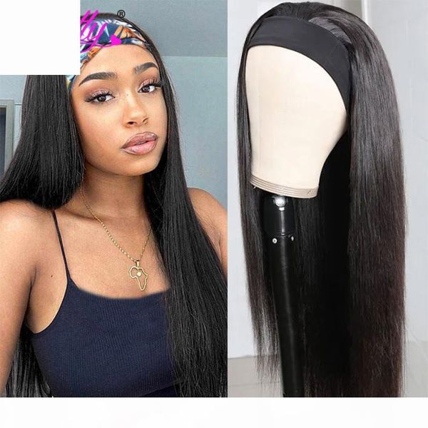 

upretty straight human hair wigs brazilian remy 150% density headband wigs gluesless none lace frontal headband wig for women, Black;brown