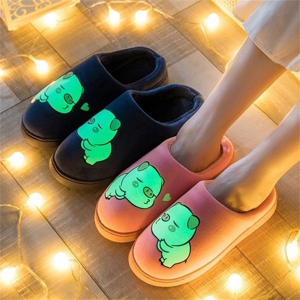 

women couple slippers warm winter slipper casual shoes cute fluorescence night fashion pig non slip comfort ladies female plush y201026, Black
