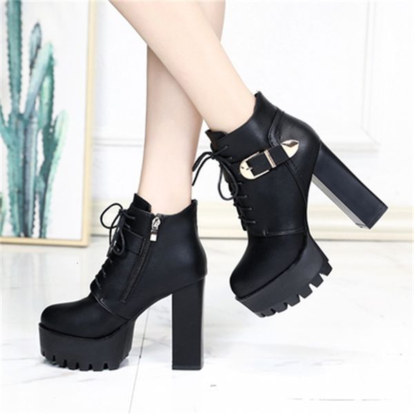 

of 2021 new autumn women buckle belt super high block six inches heel side zip shoes female punk black boots 6lj1