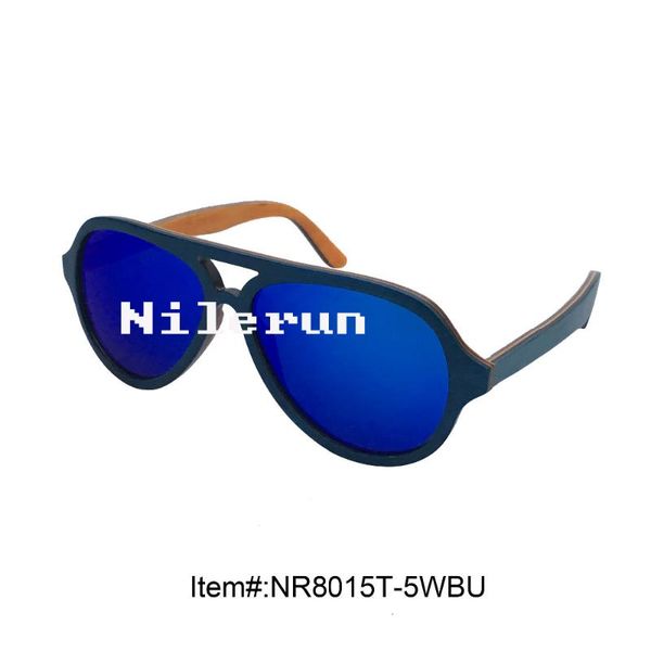 

light pilot style blue skateboard wood sunglasses, White;black