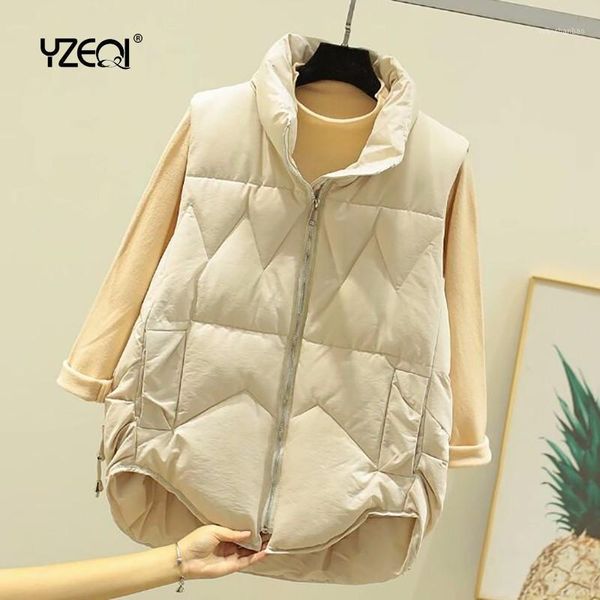 

yzeqi 2021 winter short women cotton vest casual down sleeveless jacket coat female waistcoat warm thick snow vest girl, Black;white
