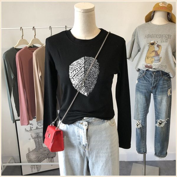 

fat mm200kg long sleeve t-shirt women's autumn new t-shirt clothingclothing ins super fire pure cotton versatile loose korean style clo, White