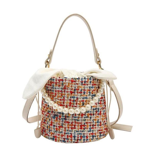 

fashion pearl lady round material crossbody bucket bag lady leather handbag shoulder messenger bag