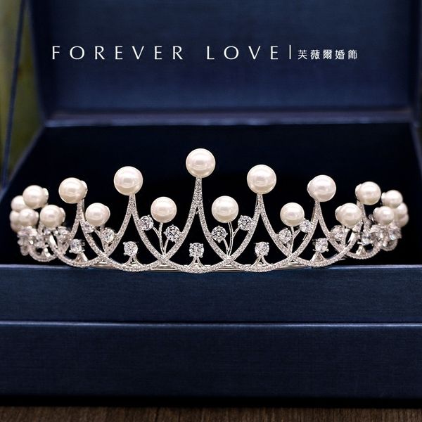 

exquisite european high-end luxury pearl zircon headdress bride hair wedding crown accessories, Silver