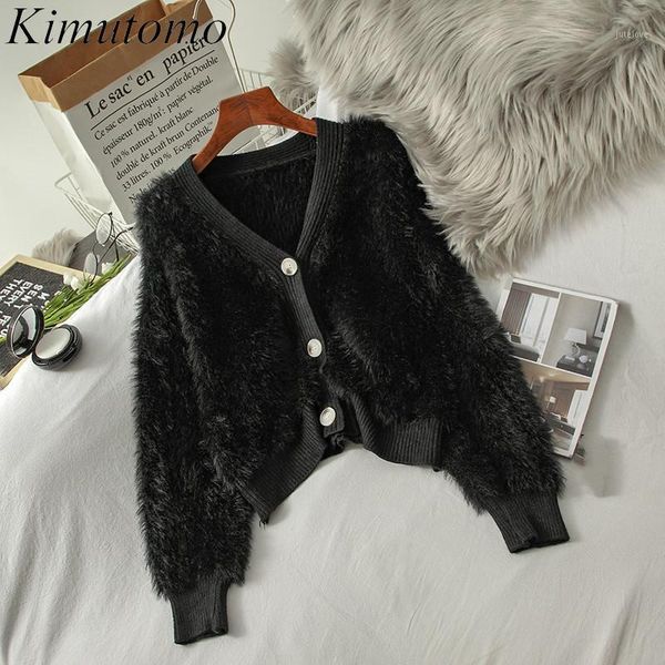 

kimutomo solid knitted cardigan women korean fashion v-neck long sleeve loose short female autumn winter 2020 outwear1, White