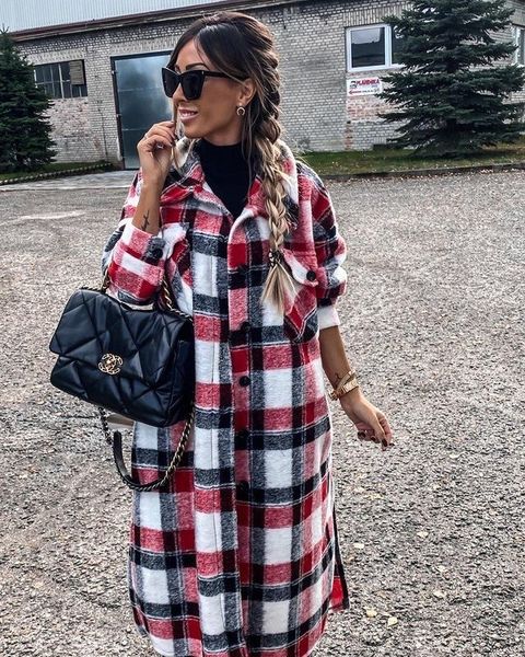 

2021 new womens athleisure single breasted plaid shirt jackets outwear relaxed coats streetwear, Black