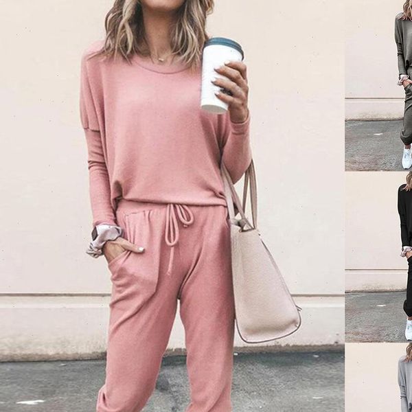 

autumn 2 peice set women pants sets female casual outfits two piece set korean sports suit solid fashion tracksuit, Gray